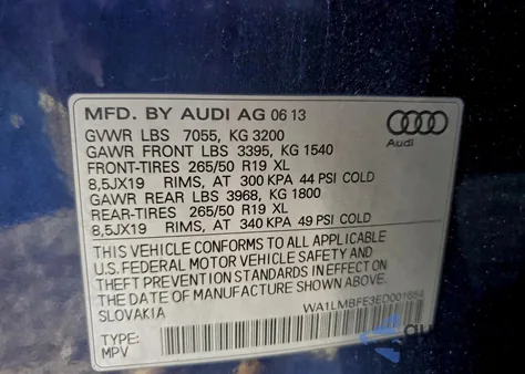 2014 Audi Q7 Premium Plus из США, поврежденный, VIN WA1LMBFE3ED001654